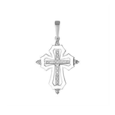 картинка Крест из серебра "Спаси и Сохрани" с эмалью и фианитами (42545) 