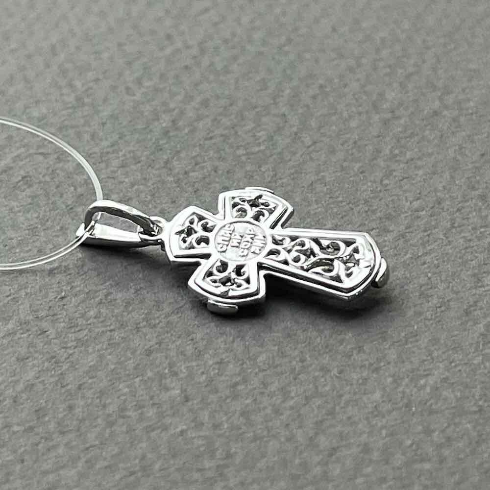 Купить Крест из белого золота "Спаси и Сохрани" с бриллиантами (41409)