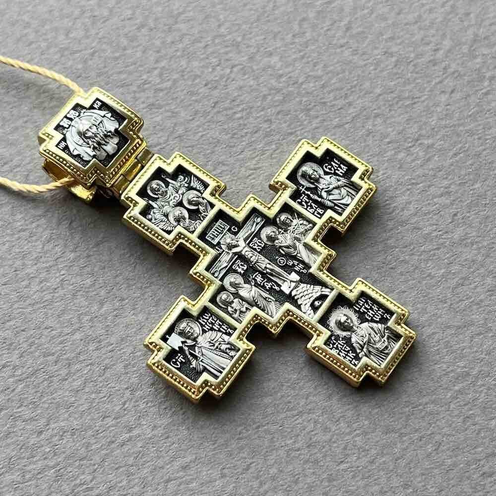 Купить Крест из серебра "Святые покровители" (42866)