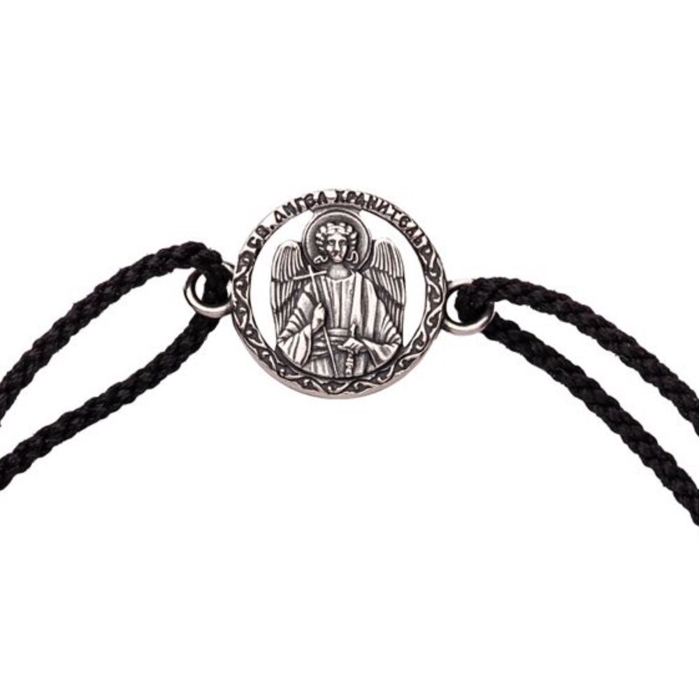 Купить Браслет из шнурка и серебра "Ангел Хранитель" (12267)