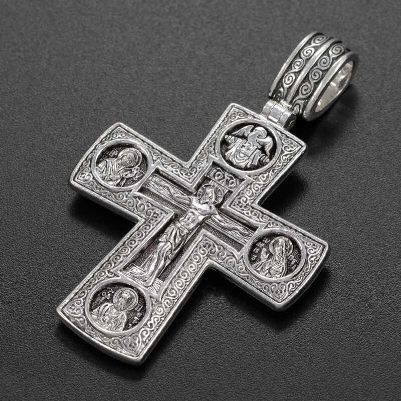 Купить Крест из серебра "Святые покровители" (42938) 