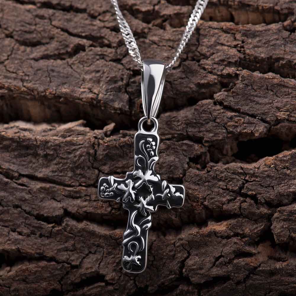 Купить Крест из серебра "Виноградная лоза" (42741)