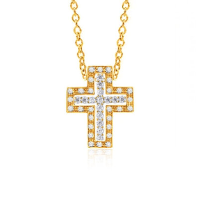 картинка Крест из желтого золота с бриллиантами на цепочке (41345) 