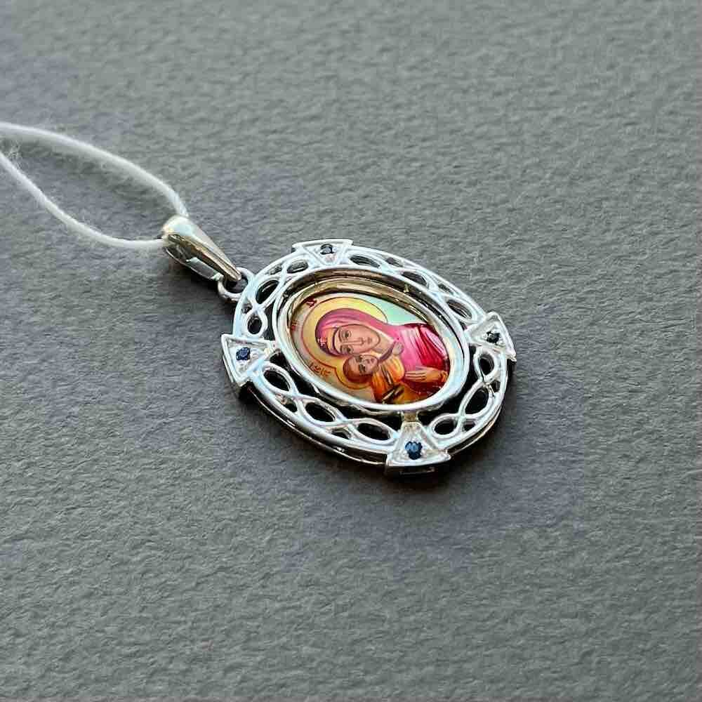 Купить Образ из серебра "Божия Матерь Владимирская" с сапфирами (52762)