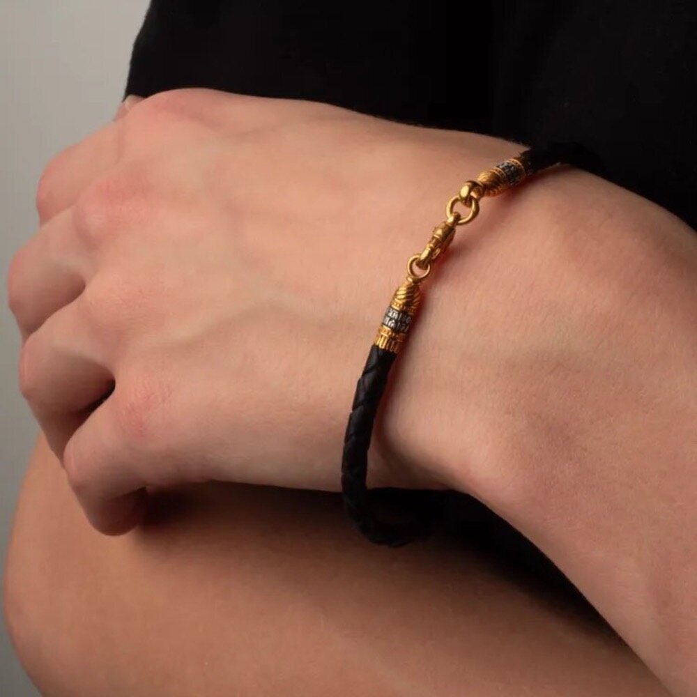 Купить Браслет из кожи и серебра "Помилуй Мя Грешного" (12380)