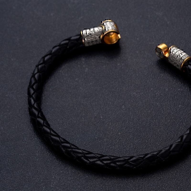 Купить Браслет из кожи и серебра "Отче наш" (53575)