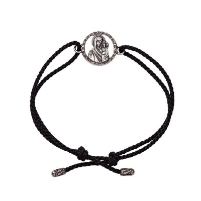 картинка Браслет из шнурка и серебра "Божия Матерь Казанская" (12265) 