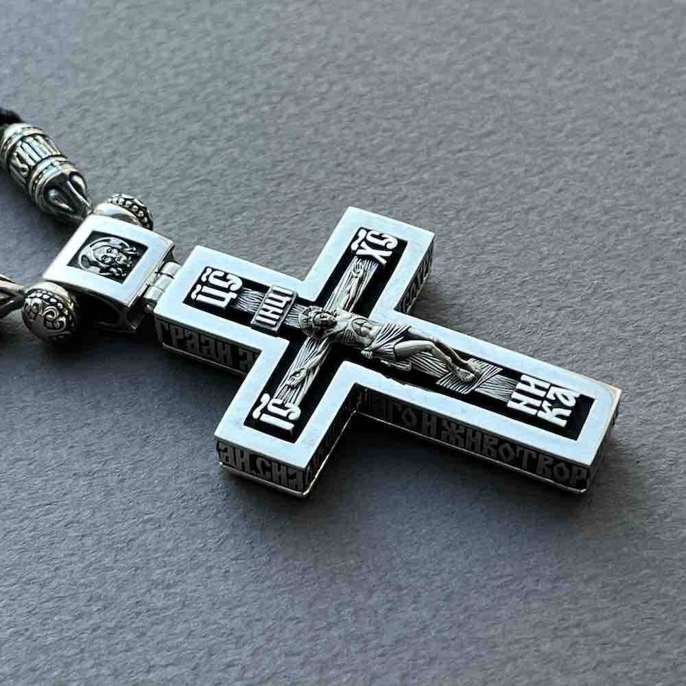 Купить Крест из дерева граб и серебра "Помилуй Мя Грешного" на гайтане (42813)