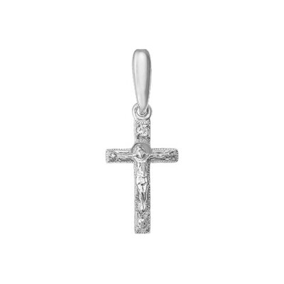 картинка Крест из белого золота "Спаси и Сохрани" с бриллиантом (41462) 
