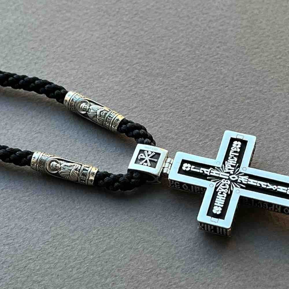 Купить Крест из дерева граб и серебра "Помилуй Мя Грешного" на гайтане (42814)