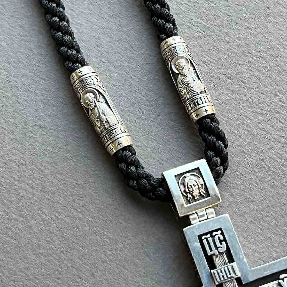 Купить Крест из дерева граб и серебра "Помилуй Мя Грешного" на гайтане (42814)