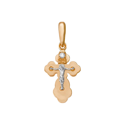 картинка Крест из красного золота "Спаси и Сохрани" с бриллиантом (41024) 