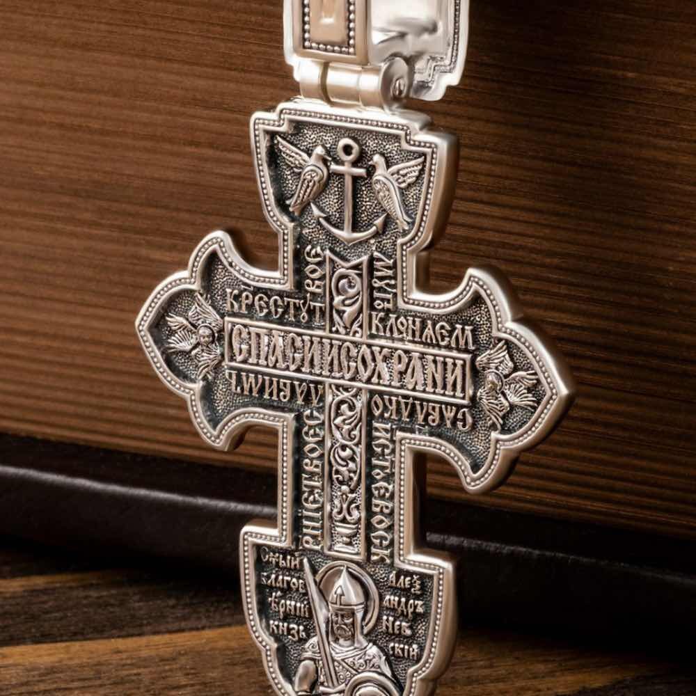 Купить Крест из серебра "Святые покровители" (42905)