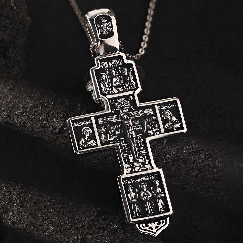 Купить Крест из серебра "Святые покровители" (42728)