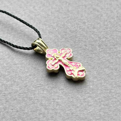 картинка Крест из желтого золота "Спаси и Сохрани" с эмалью (41498) 