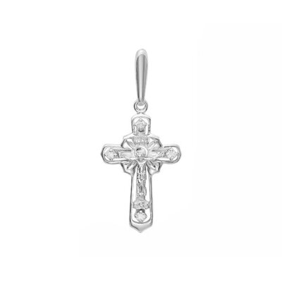 картинка Крест из белого золота "Спаси и Сохрани" с бриллиантами (41449) 