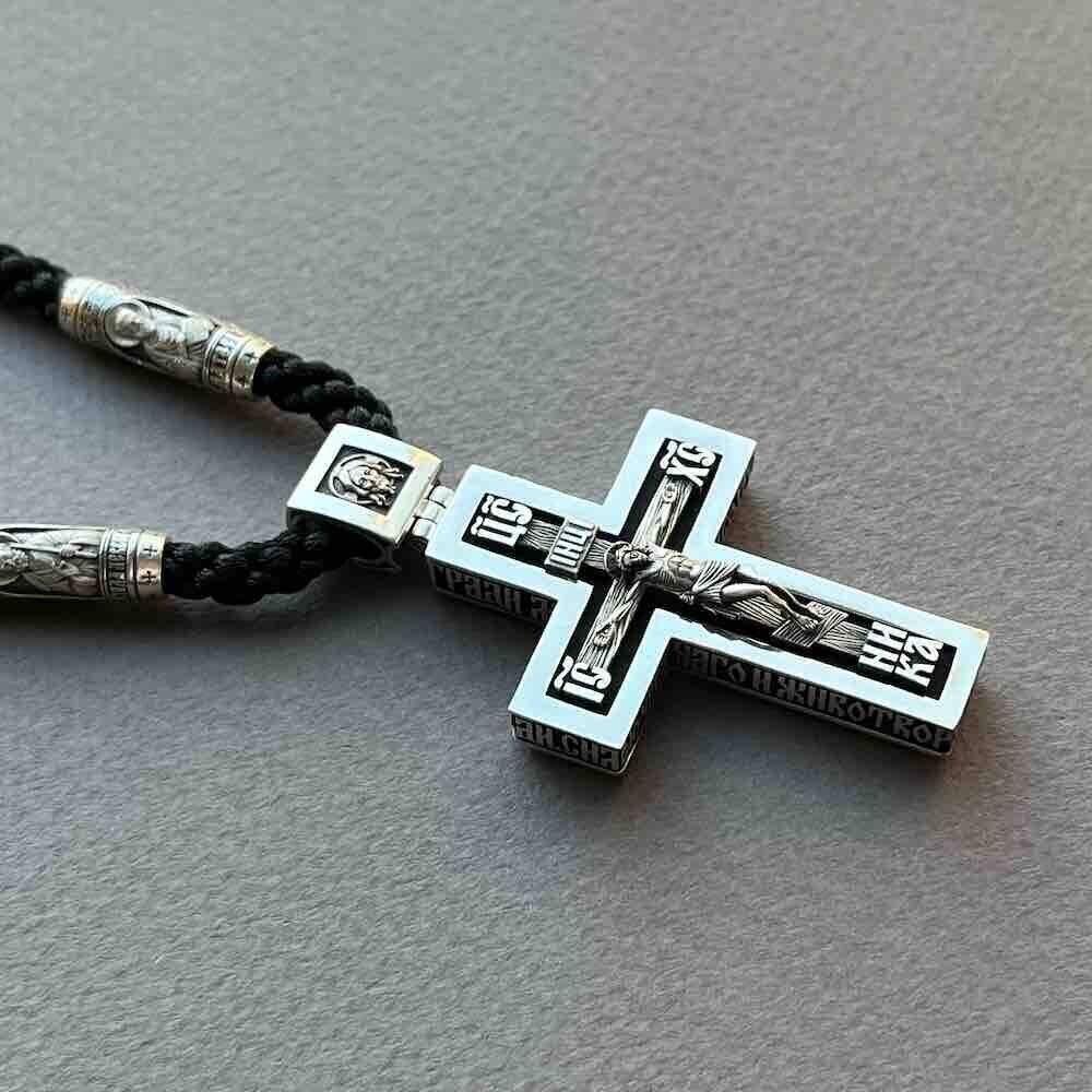 Купить Крест из дерева граб и серебра "Помилуй Мя Грешного" на гайтане (42814)