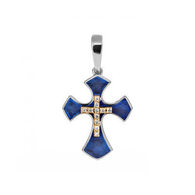 картинка Крест из серебра "Спаси и Сохрани" с бриллиантами (42765) 