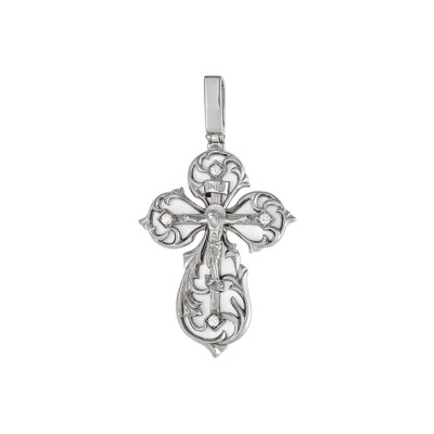 картинка Крест из серебра "Да воскреснет Бог" с фианитами Swarovski (42160) 