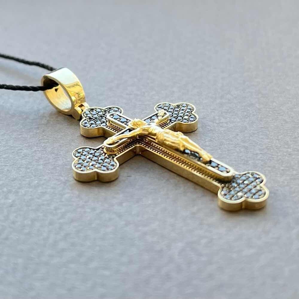 Купить Крест из желтого золота "Спаси и Сохрани" с бриллиантами (41445)