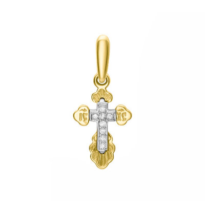 картинка Крест из желтого золота "Спаси и Сохрани" с бриллиантами (41528) 