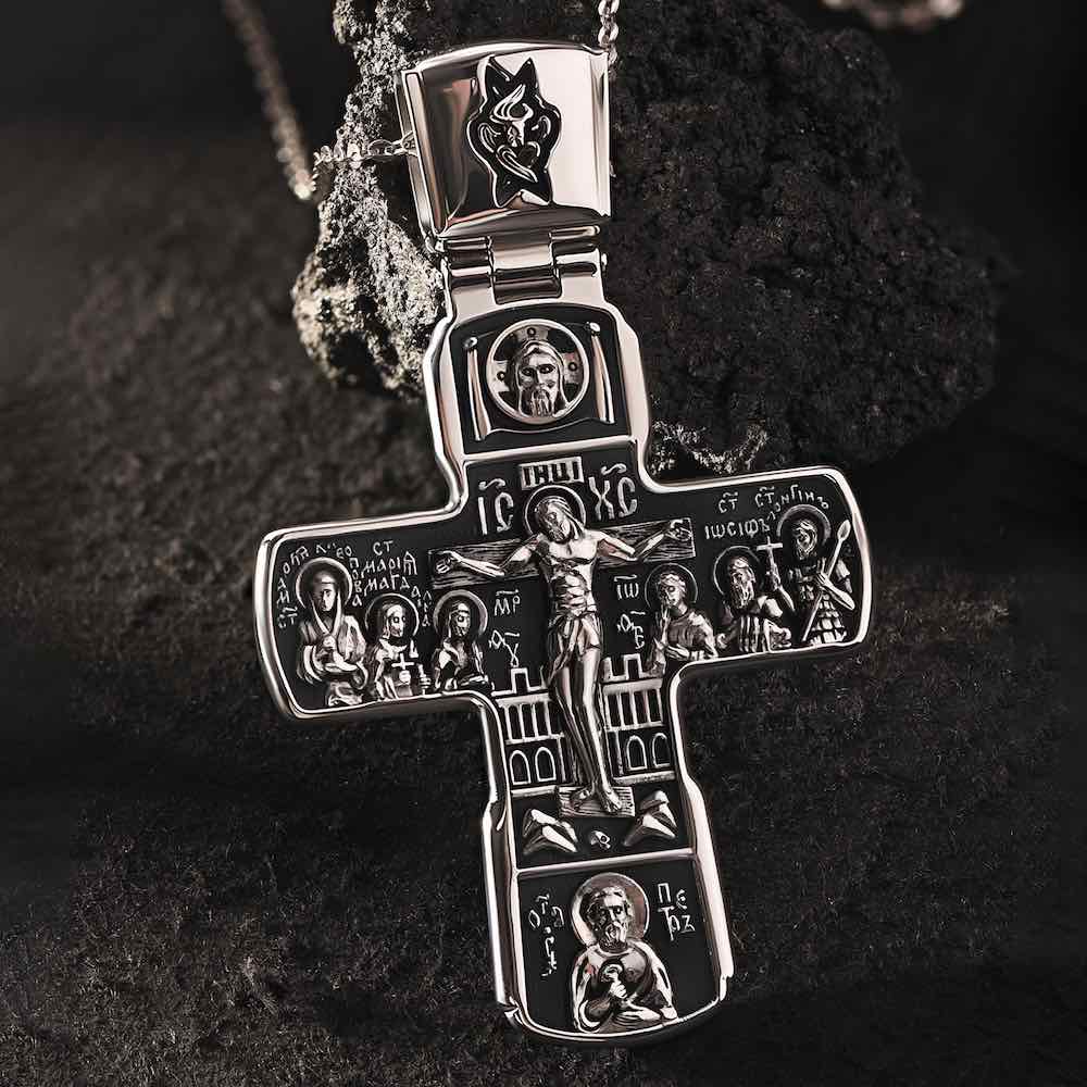 Купить Крест из серебра "Святые покровители" (42717)