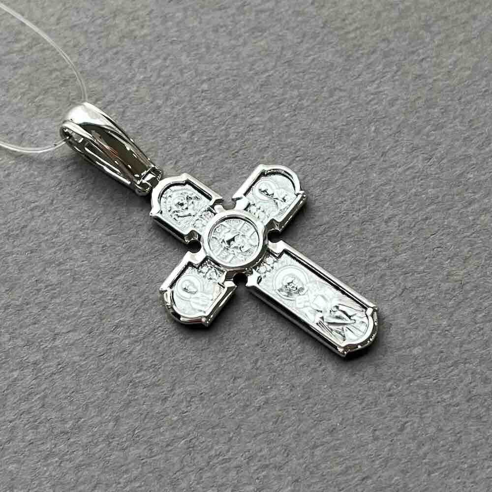 Купить Крест из белого золота "Спас Нерукотворный" с бриллиантами (41529)