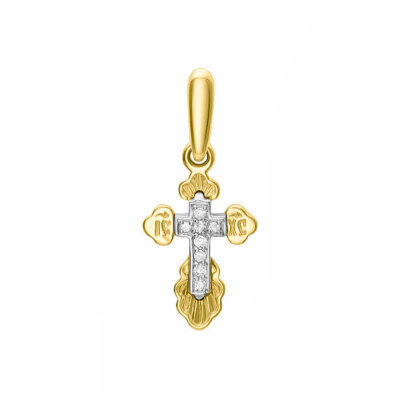картинка Крест из желтого золота "Спаси и Сохрани" с бриллиантами (41528) 