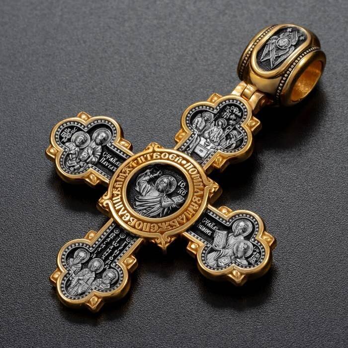 Купить Крест из серебра "Святые покровители" (42867)