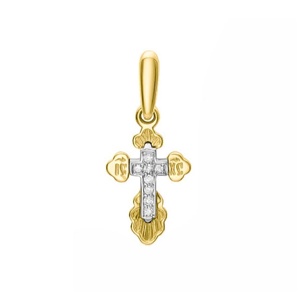 Купить Крест из желтого золота "Спаси и Сохрани" с бриллиантами (41528)
