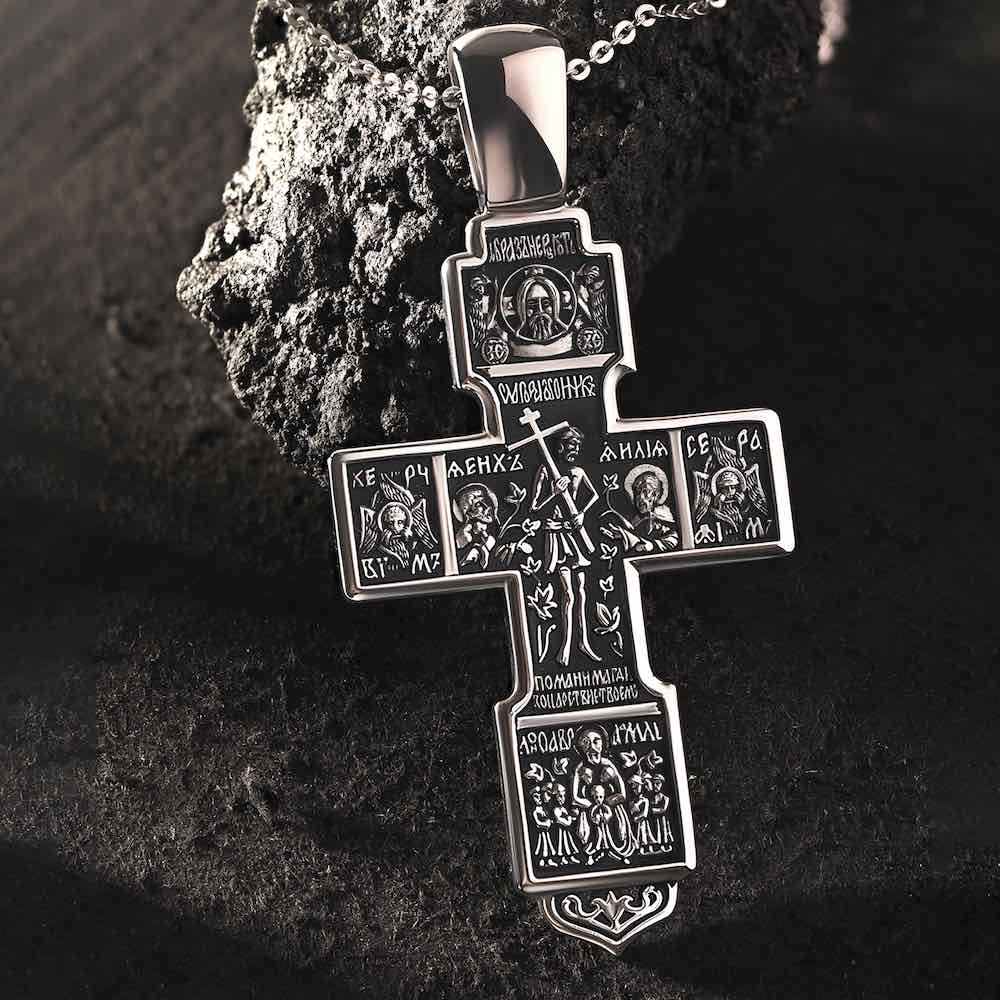 Купить Крест из серебра "Святые покровители" (42728)