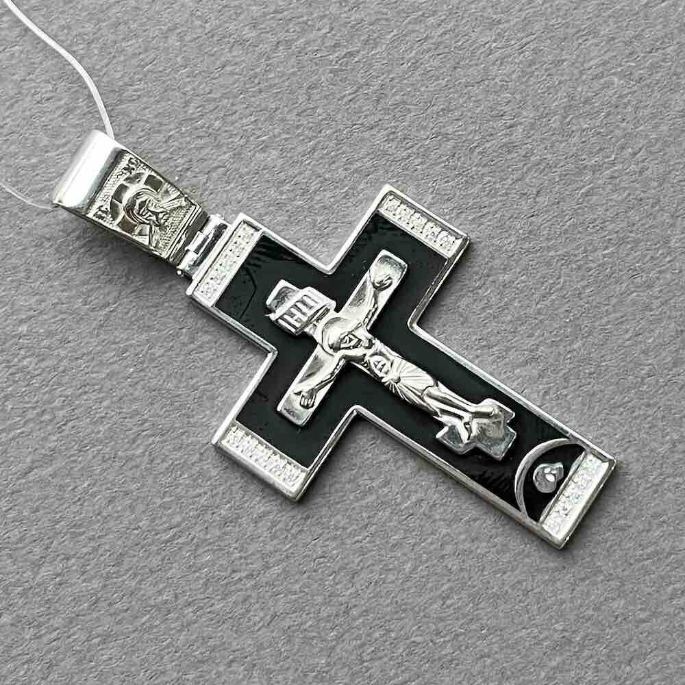 Купить Крест из серебра "Распятие Христа" с эмалью и фианитами (42978)