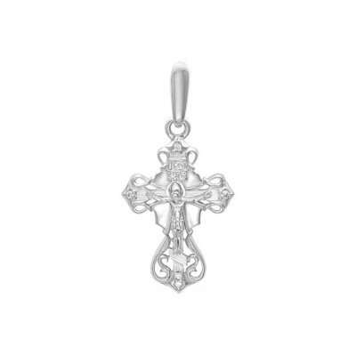 картинка Крест из белого золота "Спаси и Сохрани" с бриллиантами (41448) 