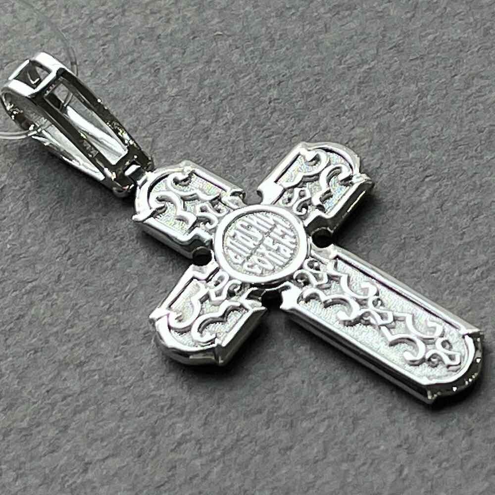 Купить Крест из белого золота "Спас Нерукотворный" с бриллиантами (41529)