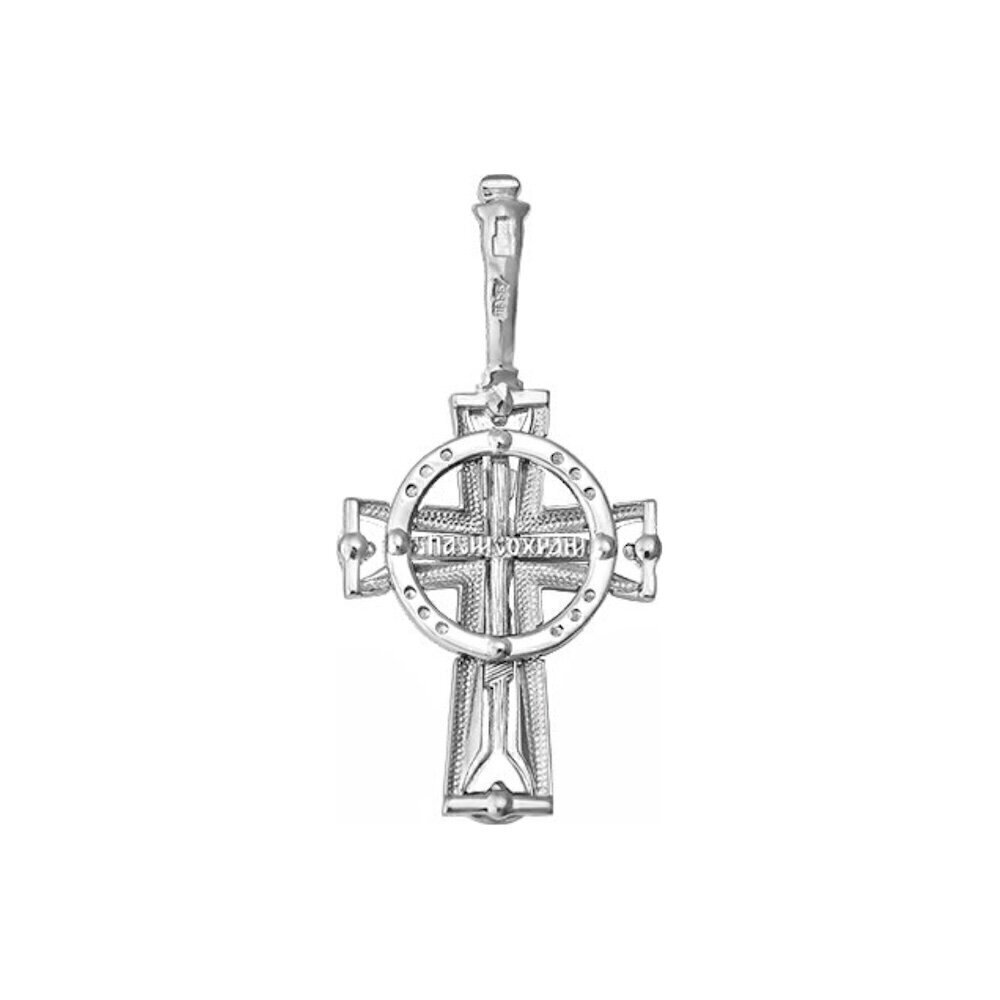Купить Крест из белого золота "Спаси и Сохрани" с бриллиантами (41538)