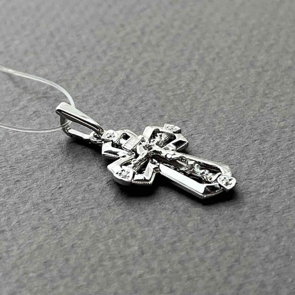 Купить Крест из белого золота "Спаси и Сохрани" с бриллиантами (41409)