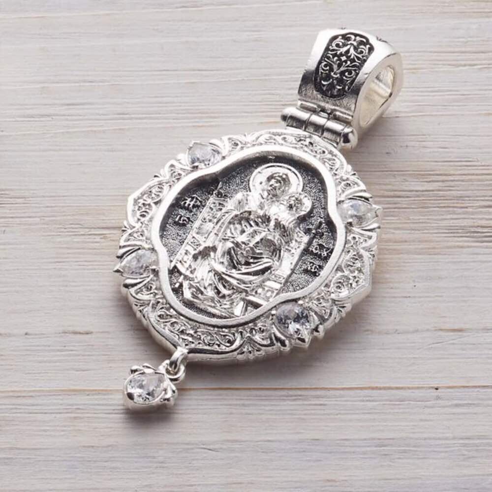 Купить Образ из серебра "Божия Матерь Всецарица" с фианитами (59303)