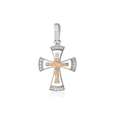 картинка Крест из серебра "Спаси и Сохрани" с бриллиантами (42537) 