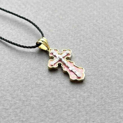 картинка Крест из желтого золота "Спаси и Сохрани" с бриллиантами (41368) 