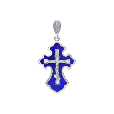 картинка Крест из серебра "Спаси и Сохрани" с фианитами (42574) 
