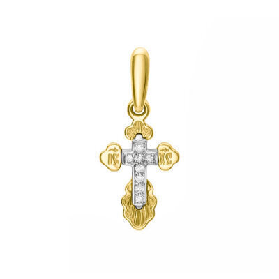картинка Крест из желтого золота "Спаси и Сохрани" с бриллиантами (41528) 