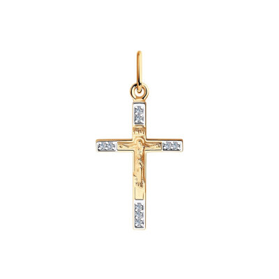 картинка Крест из красного золота "Спаси и Сохрани" с фианитами (41572) 