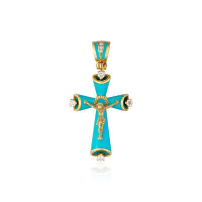 картинка Крест из желтого золота с бриллиантами (21395) 