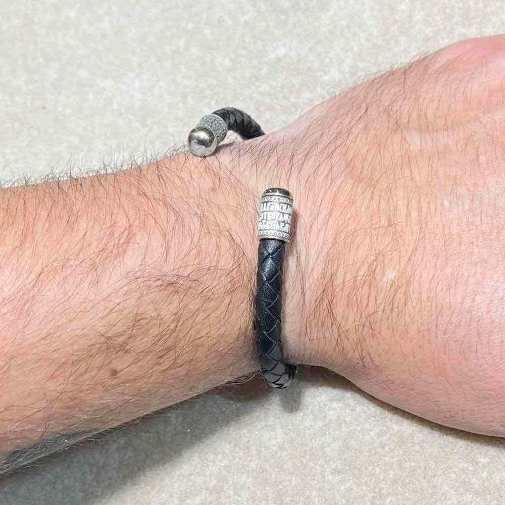 Купить Браслет из кожи и серебра "Животворящему Кресту" (12403)