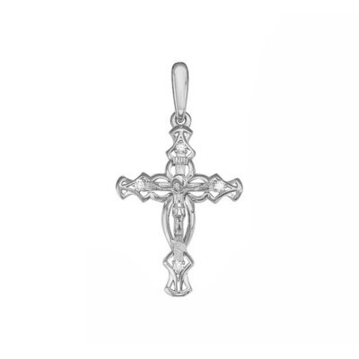 картинка Крест из белого золота "Спаси и Сохрани" с бриллиантами (41447) 
