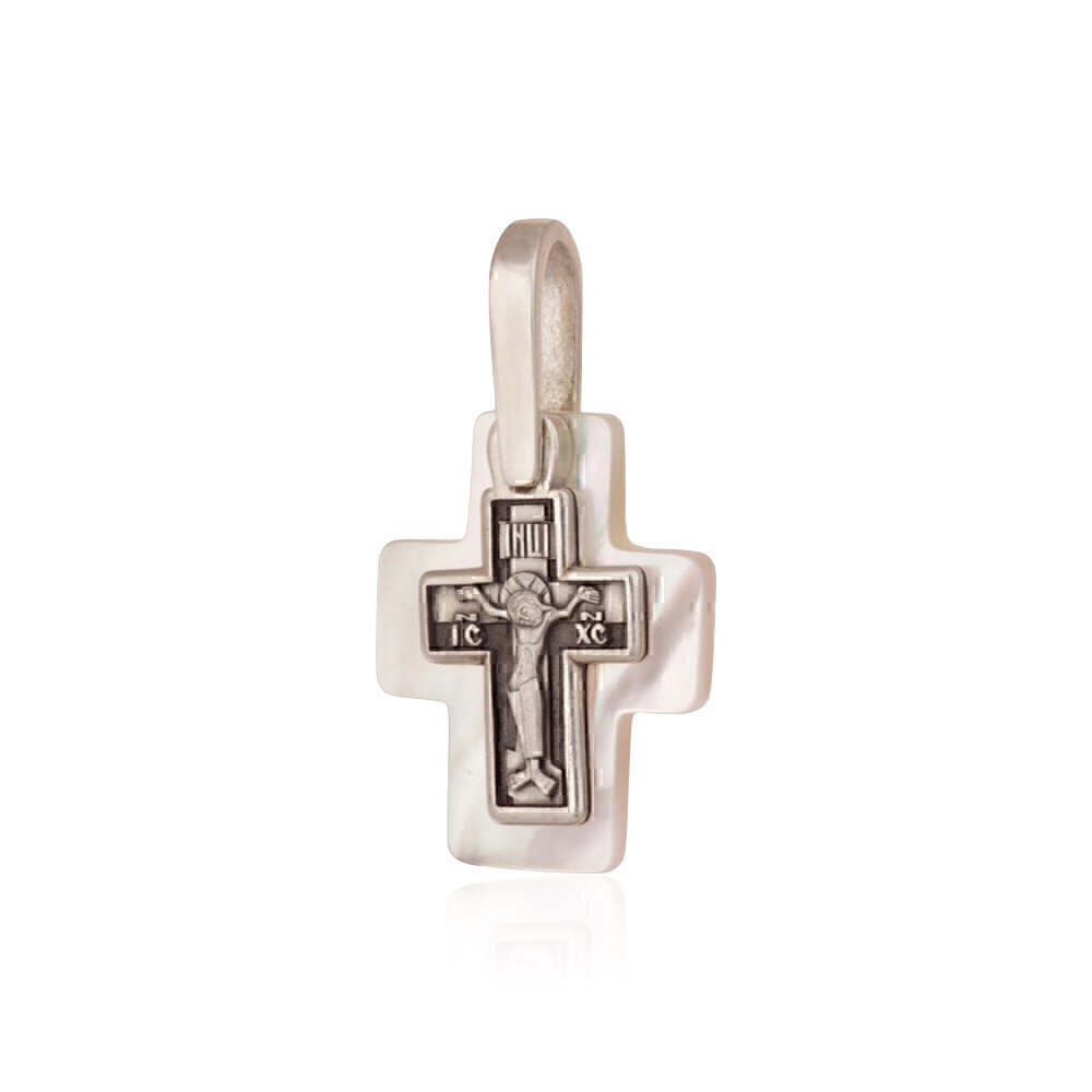 Купить Крест из серебра с перламутровой подвеской (25409)