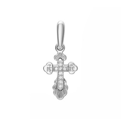 картинка Крест из белого золота "Спаси и Сохрани" с бриллиантами (41456) 