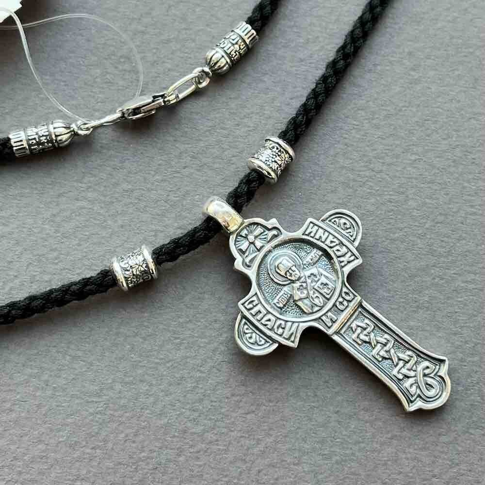 Купить Крест из серебра "Святой Николай Чудотворец" на гайтане (92514)