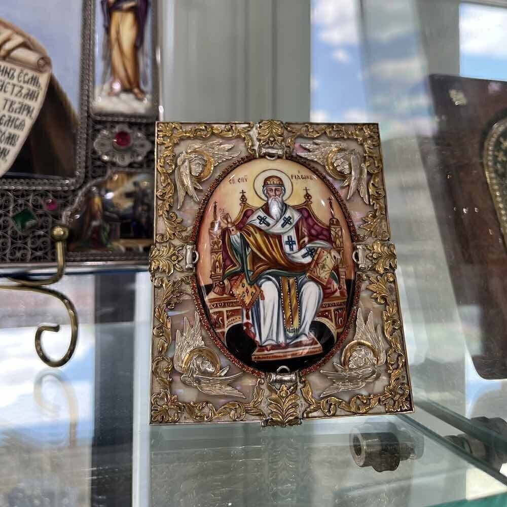 Купить Икона "Святой Спиридон Тримифунтский" эмаль финифть (20858)