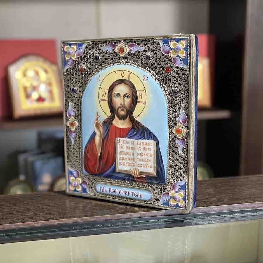 Купить Икона "Господь Вседержитель" эмаль финифть (20217)